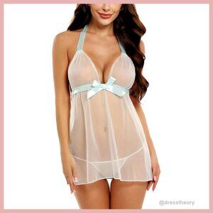 Sheer Mesh Babydoll Chemise Halter Nightgown Lingerie